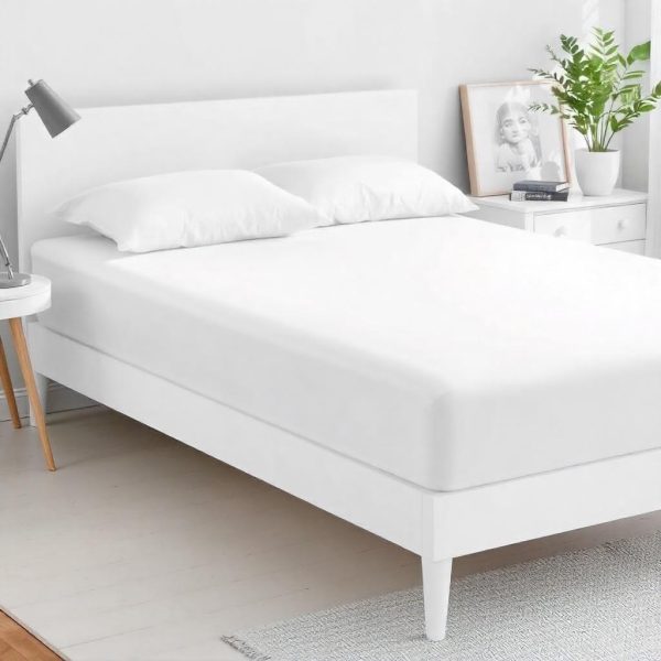 Bed Fitted Sheet Cotton 200TC Plain White
